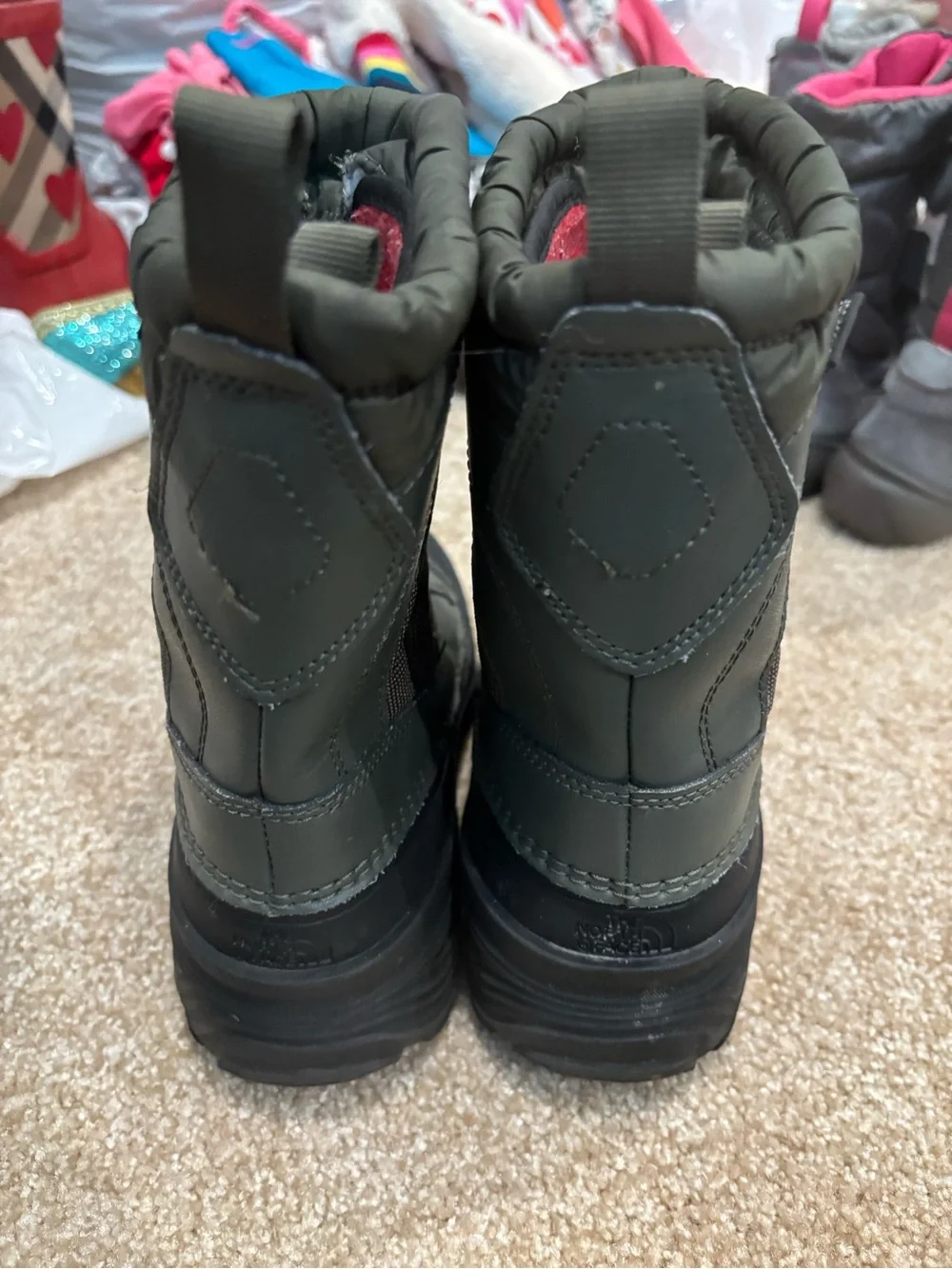 The North Face Olive Green and Red Insulated Boot Interior